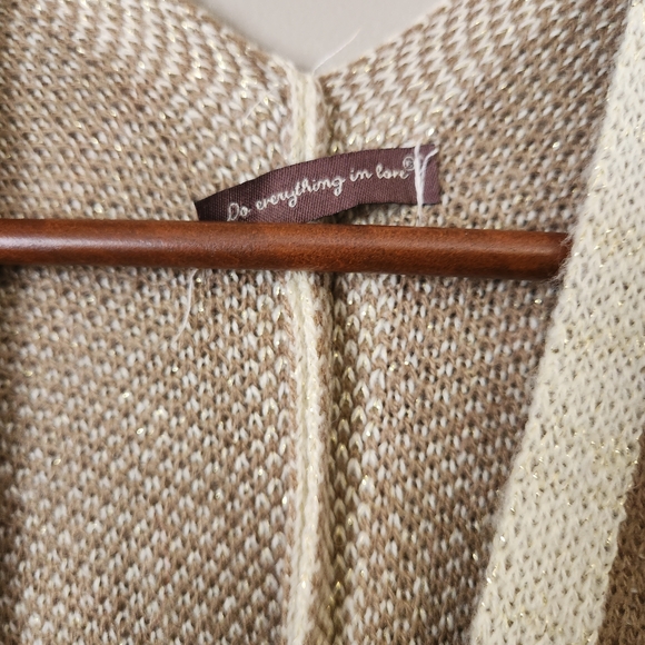 Do Everything in Love Tan and Cream Knit Poncho - Picture 2 of 3